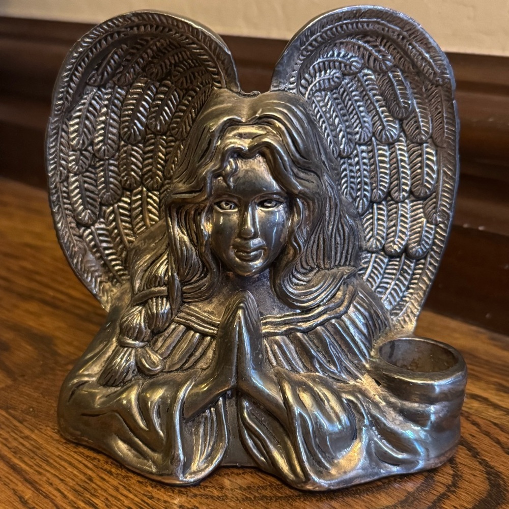 Vintage 1980s International Silver Company Silverplated Angel Candlestick Holder